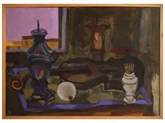 Still life with violin by Renzo Grazzini, oil on panel, offered Jul 2026