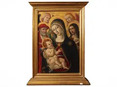 Madonna and Child, Saint John the Baptist, Saint Jerome and angels, by Matteo di Giovanni by Federico Icilio Joni, tempera on wood, offered Jun 2026