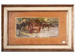 Cesare Ciani, Carts, oil on cardboard