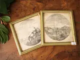 Stefano della Bella, Women with herd at the ford - Shepherd with herd at the pasture, two engravings on paper applied to another paper support