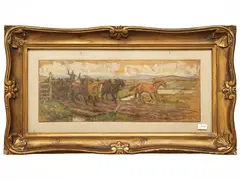 Luigi Gioli, Galloping horses, oil on panel