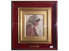 Cesare Ciani, Profile of a young farmer, oil on cardboard
