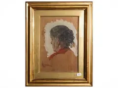 Niccolò Cannicci, Profile of a farmer, Oil sketch on panel