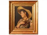 Pompeo Massani, Girl with hat and jewelry, oil on canvas