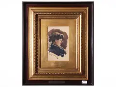 Telemaco Signorini, Female portrait, watercolor on paper applied to cardboard