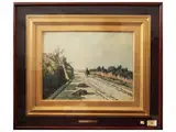 Gino Romiti, Road with cart, oil on faesite