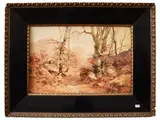 Jean-Baptiste Jaffeux, Tree-lined landscape, watercolor on paper applied to another paper support