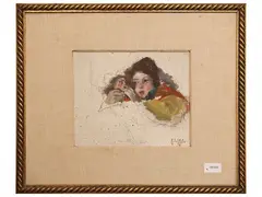 Arnaldo De Lisio, Face of little girl with doll, Oil sketch on canvas board