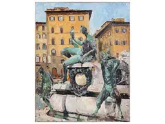 Glimpse of the Neptune Fountain 1979 by Fosco Pavi, oil on canvas, offered Jun 2026