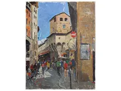 Glimpse of Ponte Vecchio 1998 by Fosco Pavi, oil on canvas, offered Jun 2026