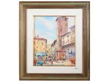 Giovanni Ospitali, View of the San Lorenzo Market and the Corso Donati Tower in Florence, two watercolors on paper