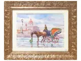 Giovanni Ospitali, Carriage in front of the Cestello Church, watercolor on paper applied to cardboard