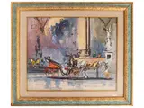 Michele Ortino, View of the Loggia dei Lanzi with carriage 1976, oil on canvas