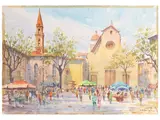 Giovanni Ospitali, View of Piazza Santo Spirito, watercolor on paper