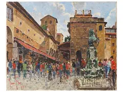 View of Ponte Vecchio 1999 by Fosco Pavi, oil on canvas, offered Jun 2026