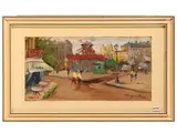 Basso Ragni, Street in Paris with a view of the Moulin Rouge in the background, oil on panel
