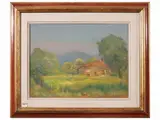 Luigi Falai, Farmhouses in Tuscany, oil on canvas cardboard