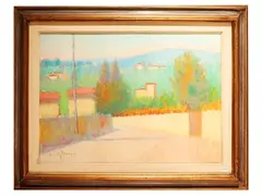 Tuscan landscape by Dino Migliorini, 1907, oil on faesite, offered Jun 2026