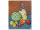 Fosco Pavi, Still life with flask and fruit 1980