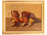 Angiolo Volpe, Still life with diospers and mushrooms, oil on canvas