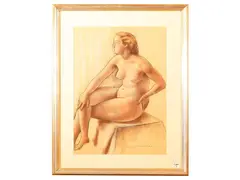 Studies of female figures and landscape by Dino Migliorini, Three mixed media drawings on paper, offered Jun 2026