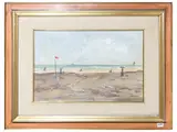 Fausto Maria Liberatore, View of the beach with figures, mixed media on panel
