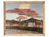 Renzo Grazzini, Landscape on the Arno at sunset, oil on canvas