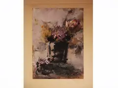 Vase of flowers by Sergio Scatizzi, mixed media on paper applied to cardboard, offered Jun 2026