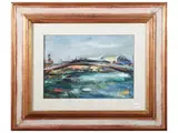 Enzo Pregno, Ponte San Niccolò, oil on cardboard