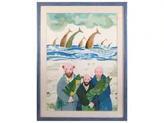 Antonio Possenti, Three characters in a seascape, lithograph