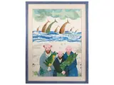 Antonio Possenti, Three characters in a seascape, lithograph
