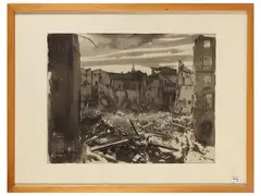 Pietro Annigoni, Views of Florence after the war, three phototype reproductions of drawings from the Destruction in Florence