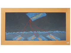 Composition with fish 1990 by Francesco Casorati, mixed media and collage on panel, offered Mar 2026