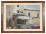 Un angolo nella piazza dell'Impruneta 1991 by Folco Chiti Batelli, oil on cardboard, offered Mar 2026