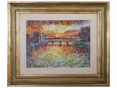 Ponte Vecchio at sunset by Guido Borgianni, oil on canva, offered Mar 2026
