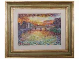 Guido Borgianni, Ponte Vecchio at sunset, oil on canva