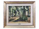 Valentino Ghiglia, Forest landscape 1949, oil on cardboard