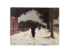 The little red shack by Angiolo Volpe, oil on canvas, offered Mar 2026