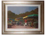 Lorenzo Palazzi, Tirrenia - at the market, oil on hardboard