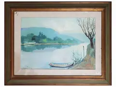 Silvio Polloni, Landscape on the Arno, oil on canvas