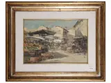 Sergio Cirno Bissi, Market scene 1979, oil on cardboard