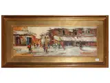 Norberto Martini, View of a square with figures, oil on plywood panel