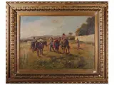 Carlo Domenici, Paesaggio con cavalli, oil on cardboard