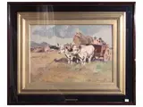 Carlo Domenici, Wagon with oxen, Oil on Faesite