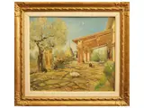 Alfredo Bonciani, Red shed in Settignano, oil on panel
