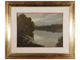 Giovanni Mingozzi, River landscape with peasant woman, oil on panel