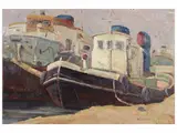 Bruno Tinucci, Boats at the port, oil on panel