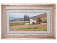 Tuscan landscape by Dino Migliorini, oil on hardboard, offered Mar 2026