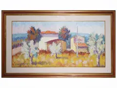 Landscape with houses by Dino Migliorini, oil on hardboard, offered Mar 2026