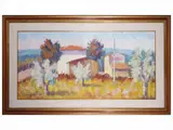 Dino Migliorini, Landscape with houses, oil on hardboard